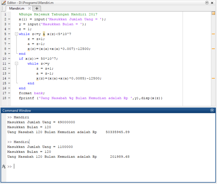 Perulangan While Pada Matlab Dan Contoh Programnya Matlab Rangga Harsya 0673