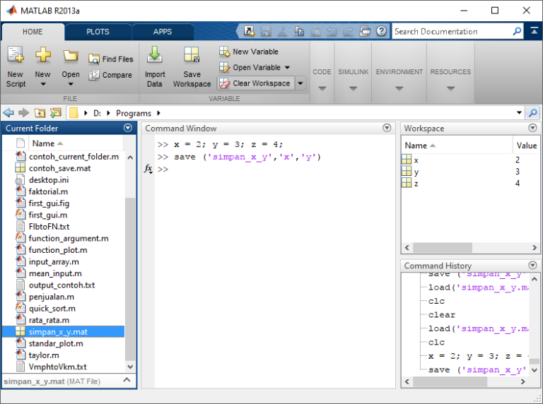 Save And Load Command | Menyimpan Variabel Workspace MATLAB