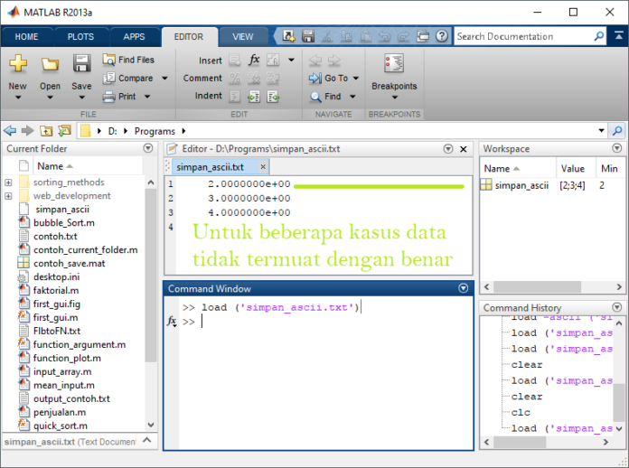 Save and Load Command | Menyimpan Variabel Workspace MATLAB