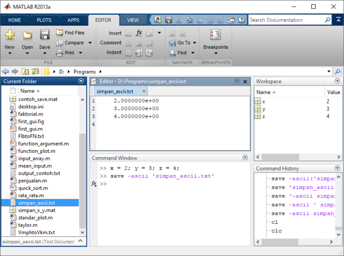 Save And Load Command | Menyimpan Variabel Workspace MATLAB