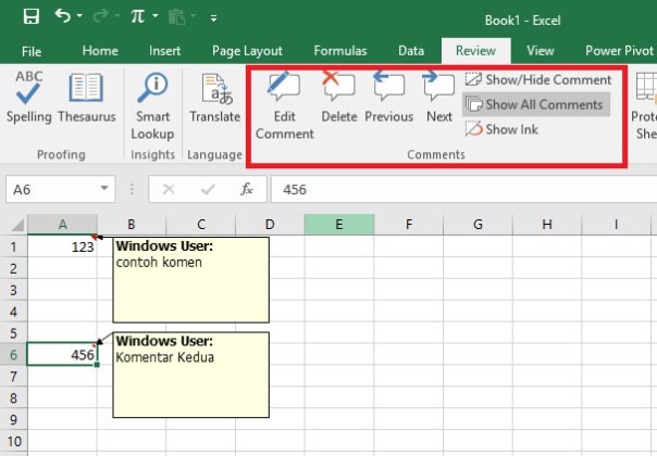 Fungsi, mencetak dan menampilkan comment pada excel