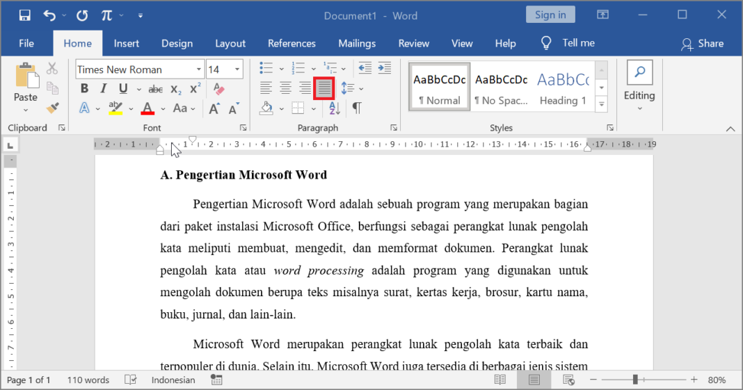 how to right justify in word